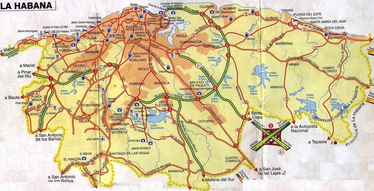 ஹவானா, கியூபா மீது ஒரு வரைபடம்